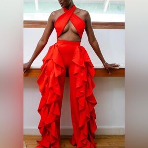 Rhea Imani Red Ruffle Two-Piece Set – Size Large